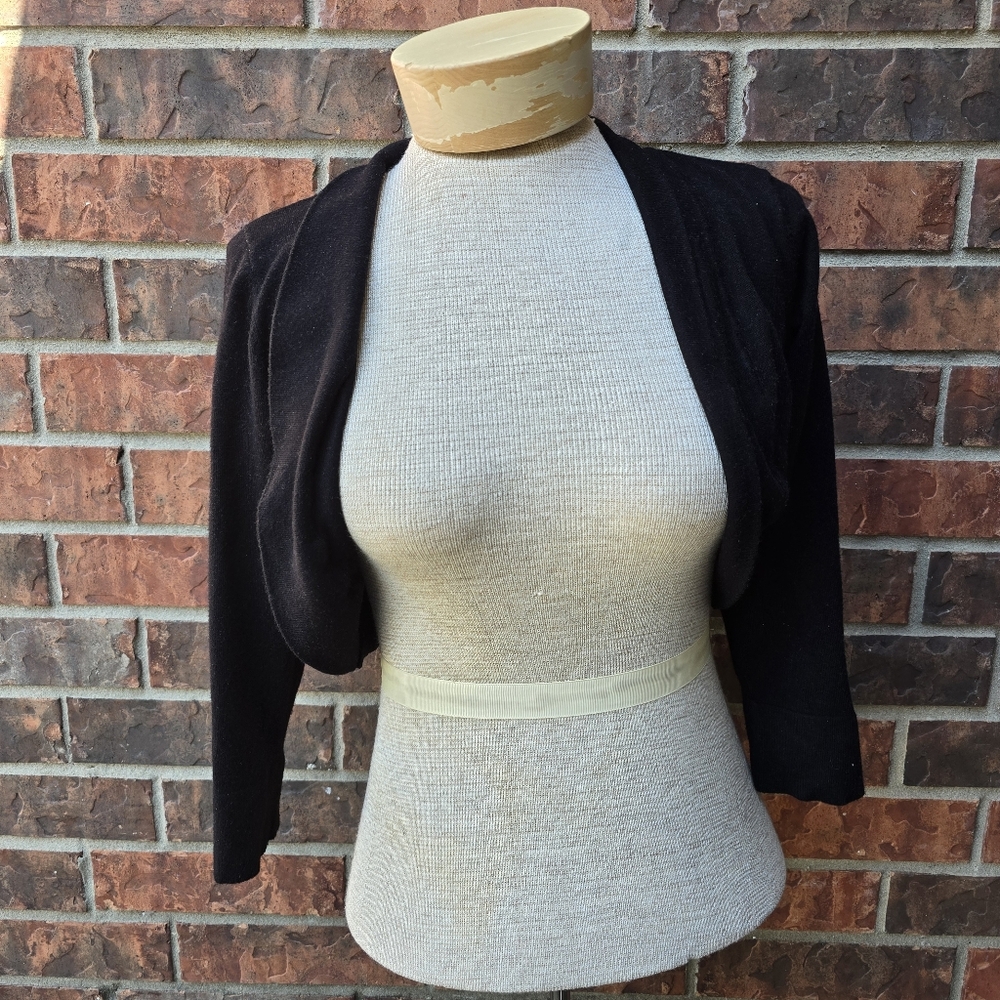 The Limited M Black Bolero Shrug Cardigan Sweater Open Front Long Sleeve Cotton